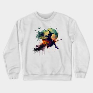 Witch flying on a broom watercolor Crewneck Sweatshirt